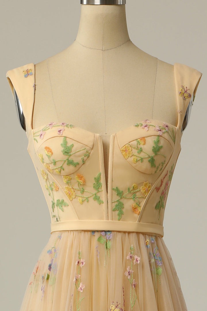 Stylish Long A-Line Ball Gown with Embroidery - Anna