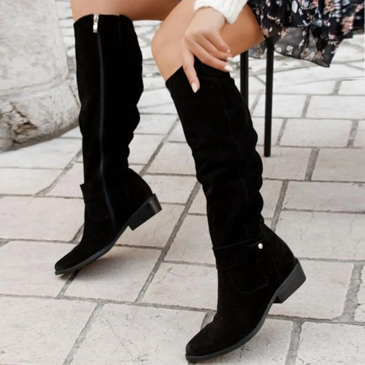 Dameslaarzen van suede-look met blokhak – Elinor