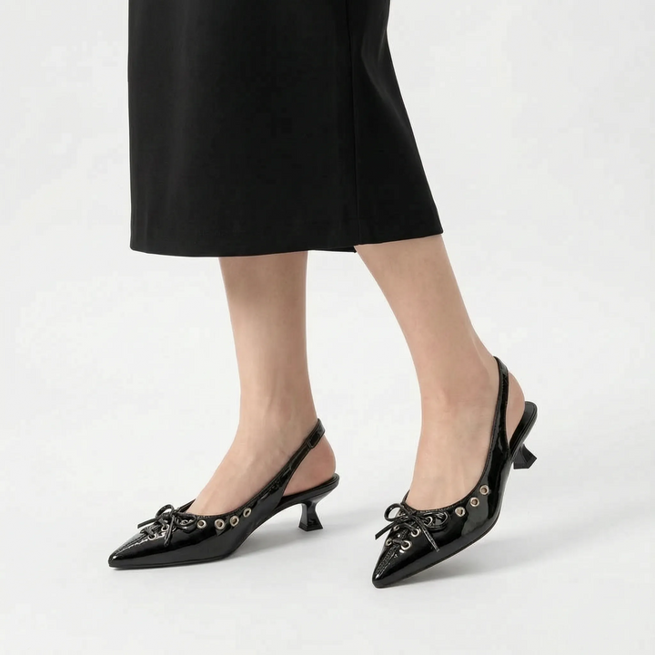 Zwarte Slingbacks Met Spitse Neus - Kristina