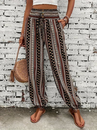 Boho-Hochbund-Damenhose mit Print & raffinierter Taille – Linara