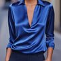 Women's Satin V-Neck Blouse with Draped Collar 5