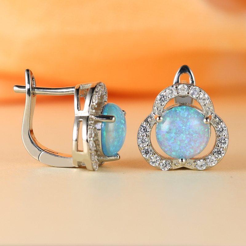 White Opal & Zirconia Cloverleaf Earrings - Elara