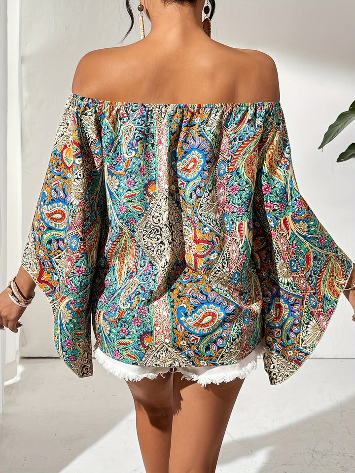 Blouse à épaules dénudées avec imprimé géométrique – Noémie