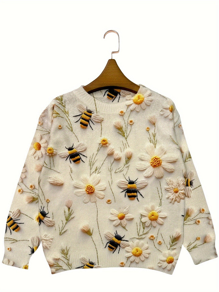 Trendiger Damen Pullover mit Bienenmuster - Sophie
