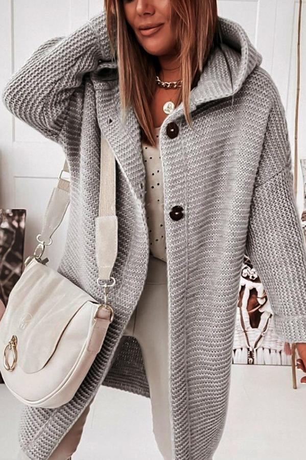 Gebreid Dames Vest met Capuchon en Knoopsluiting – Waldaine