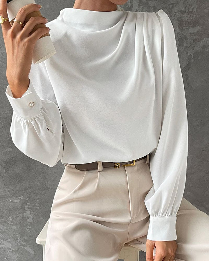 Einfarbige Bluse mit gerafftem und stehendem Kragen - Isabella