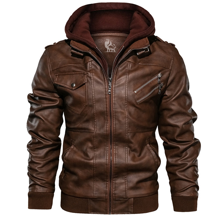 Heren leren jack met afneembare capuchon - Ryder