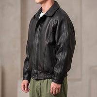 Men's Leather Zip Jacket – Structured Collared Layer for Spring/Fall 2