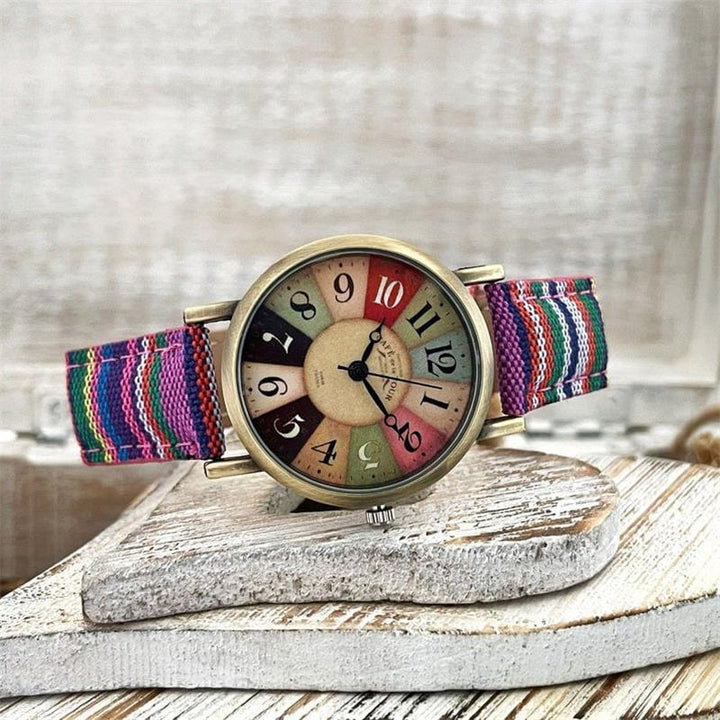 Multi-colored rainbow pattern watch with braided strap – Elyvra 