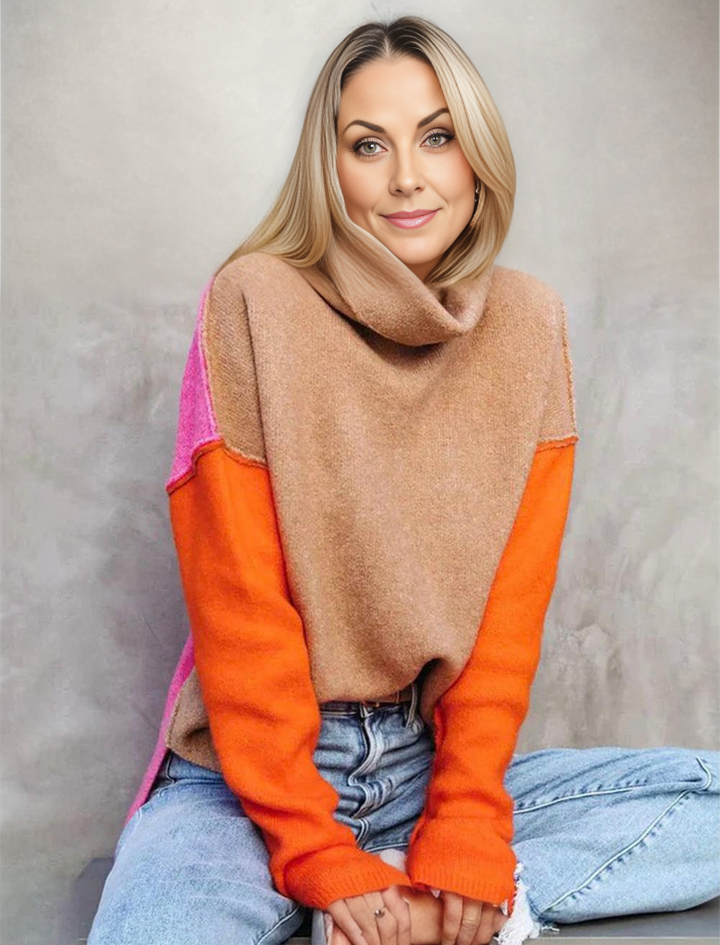 Beeindruckender Color-Block Strickpullover - AutumnVibe