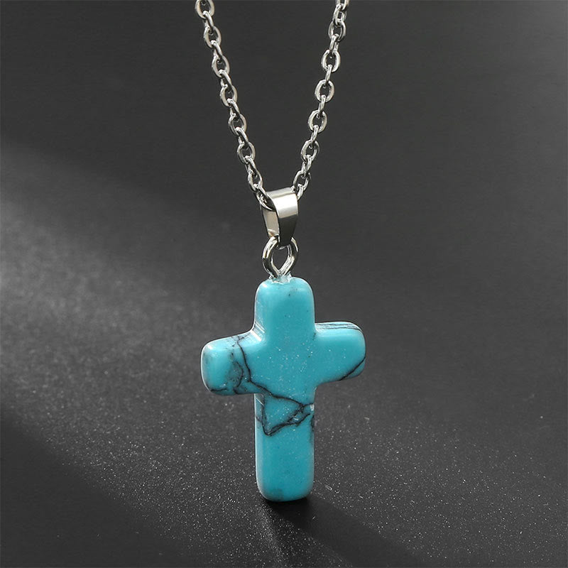 Halskette mit Kreuz aus Natürlichen Edelsteinen - Seraphina