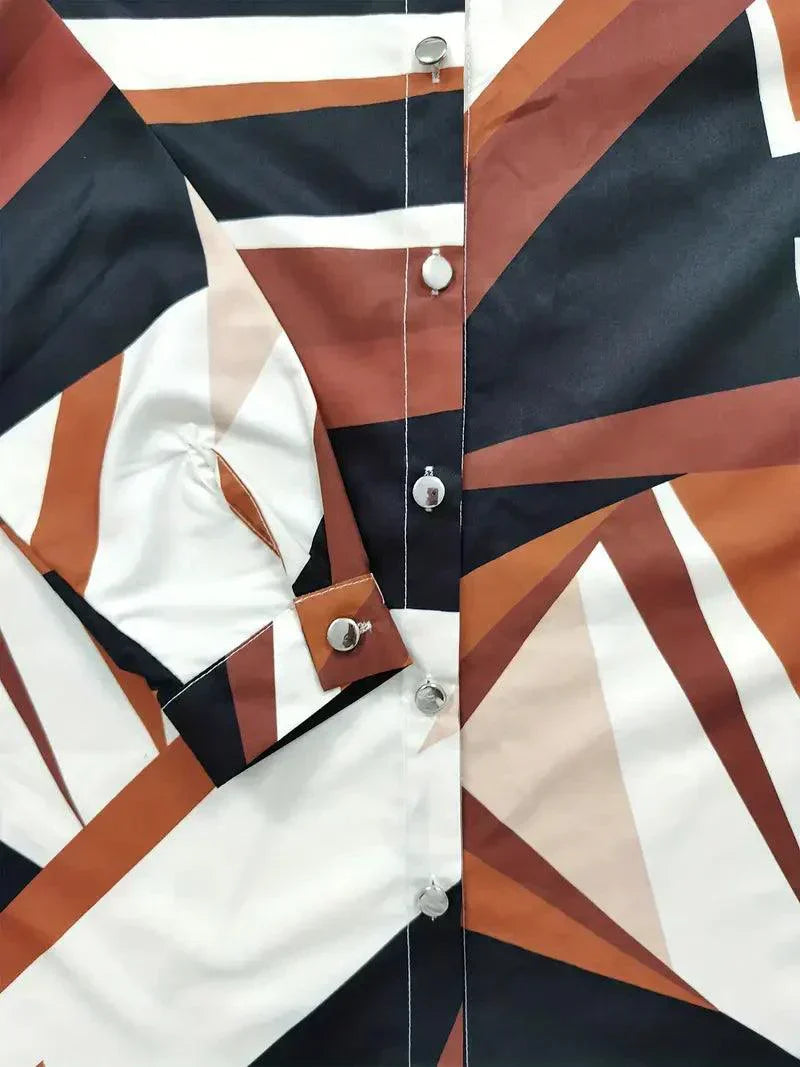 Trendy women's blouse with abstract pattern and button closure - Marlene