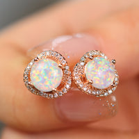 White Opal & Zirconia Cloverleaf Earrings - Elara