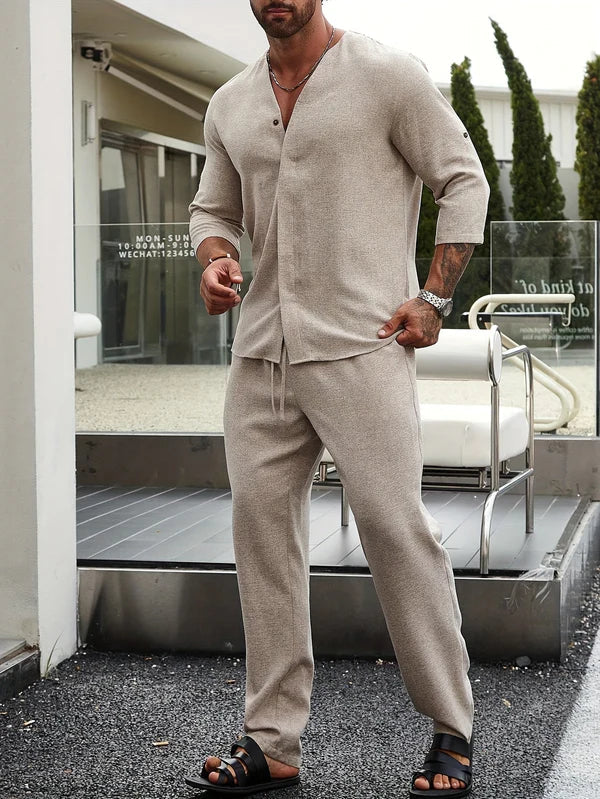 Bequemer beiger Herren-Leinen-Look – Enzo