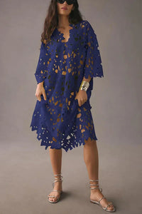Geblümtes Midi-Kleid mit Ösen-Schnürung – Maelis