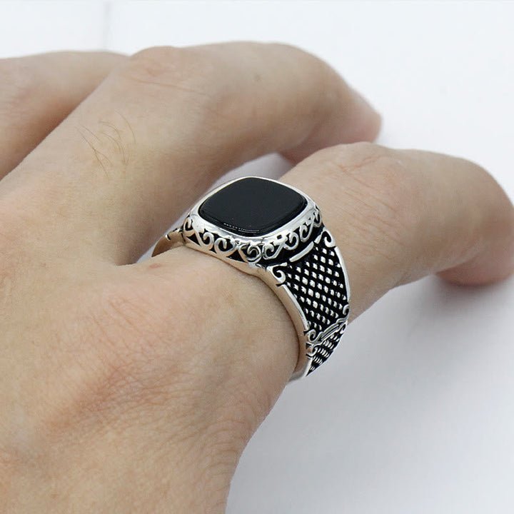 Schwarzer Onyx Silberring für Männer - Max