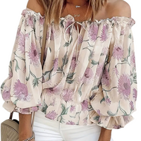 Schulterfreie Blumenbluse mit Rüschen – Fayenne