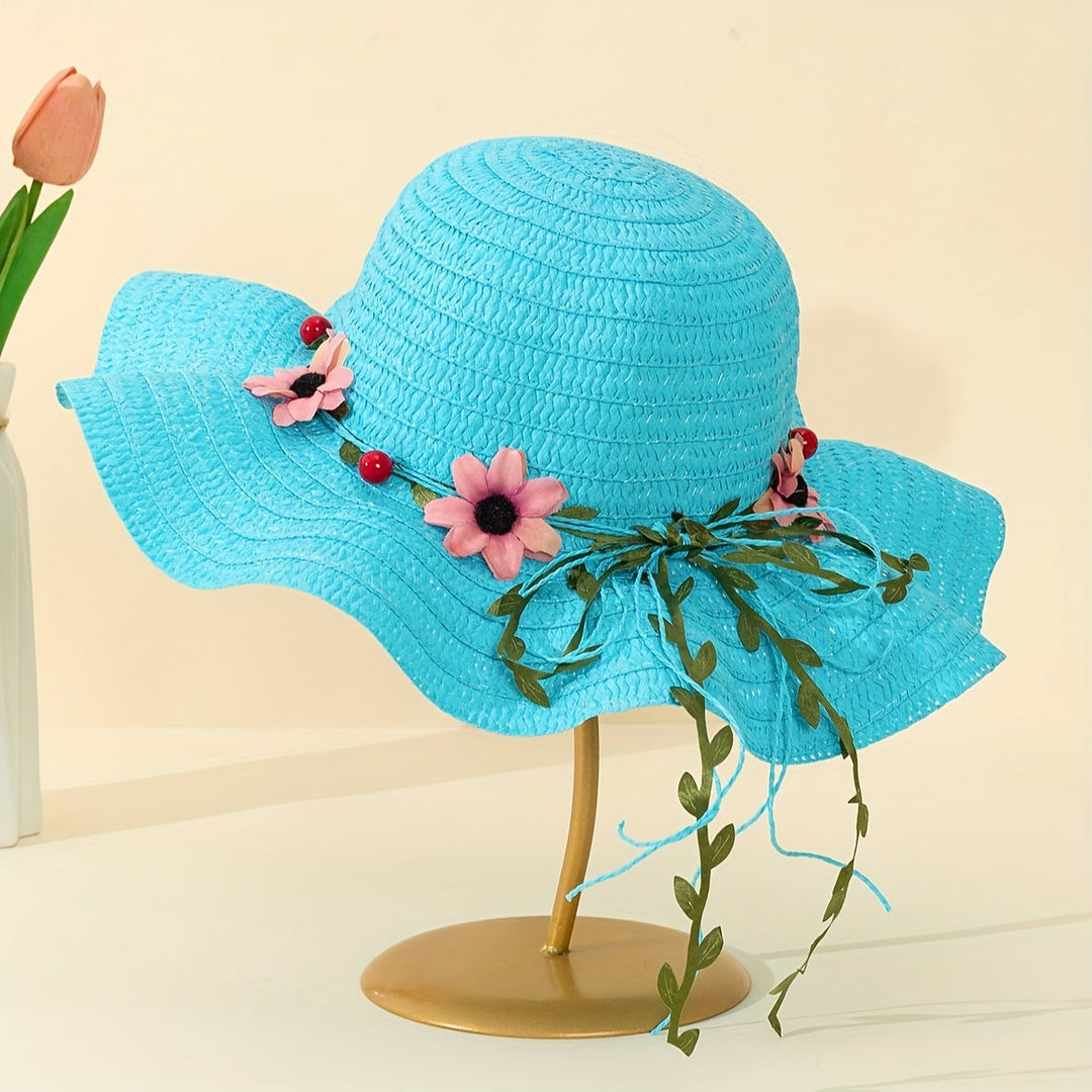 Chapeau de paille d’été pour femme avec détails floraux et fruités – Solène
