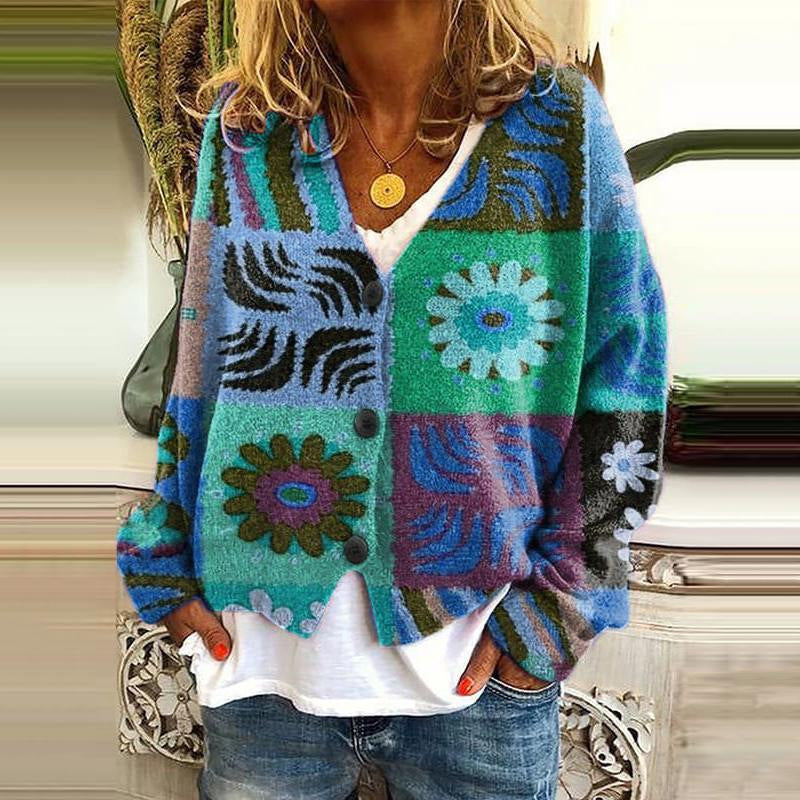 Trendige Patchwork Damenjacke mit Knöpfen - Elise