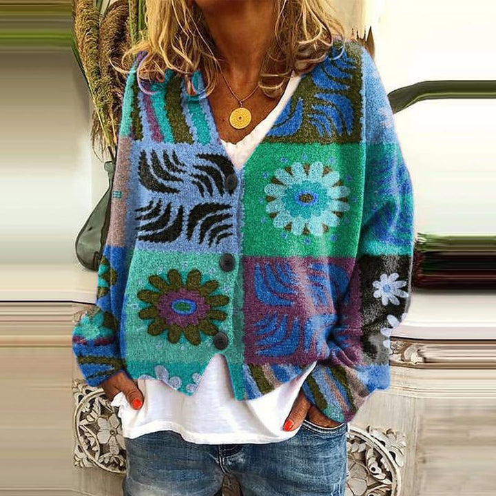 Trendige Patchwork Damenjacke mit Knöpfen - Elise