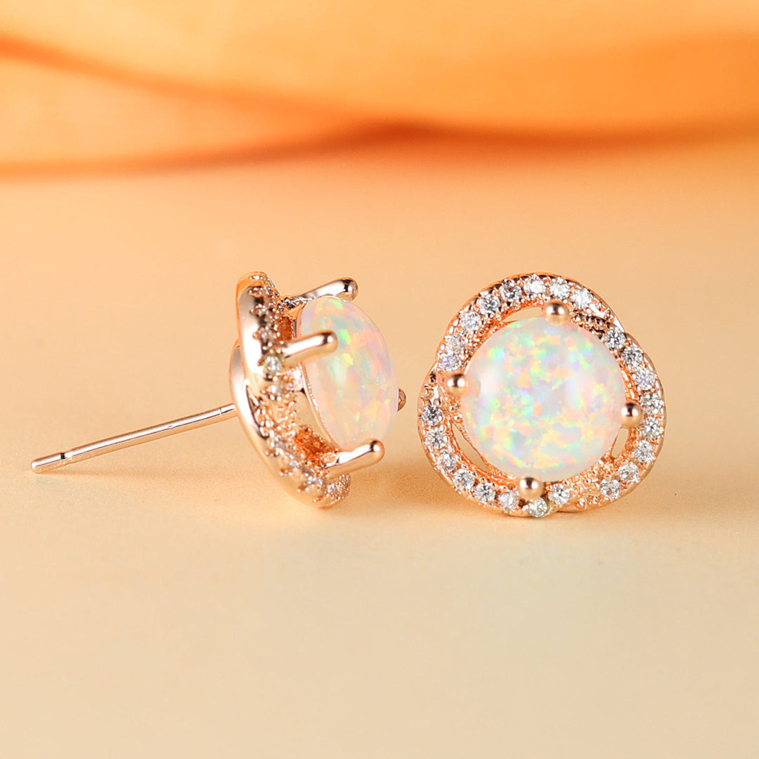 White Opal & Zirconia Cloverleaf Earrings - Elara