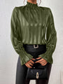 Satin Damenbluse mit langen Ärmeln und gerafftem Kragen – Noëlle