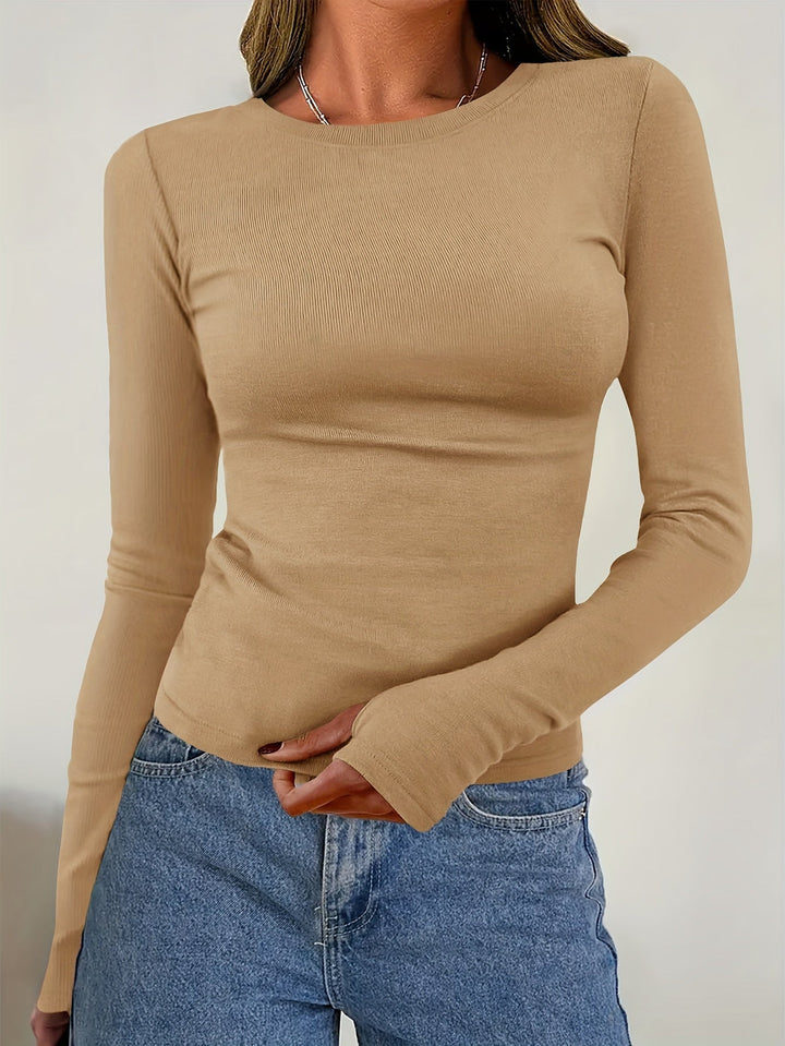 Damen-Top mit langen Ärmeln und Rundhalsausschnitt für Herbst & Winter – Vivienne