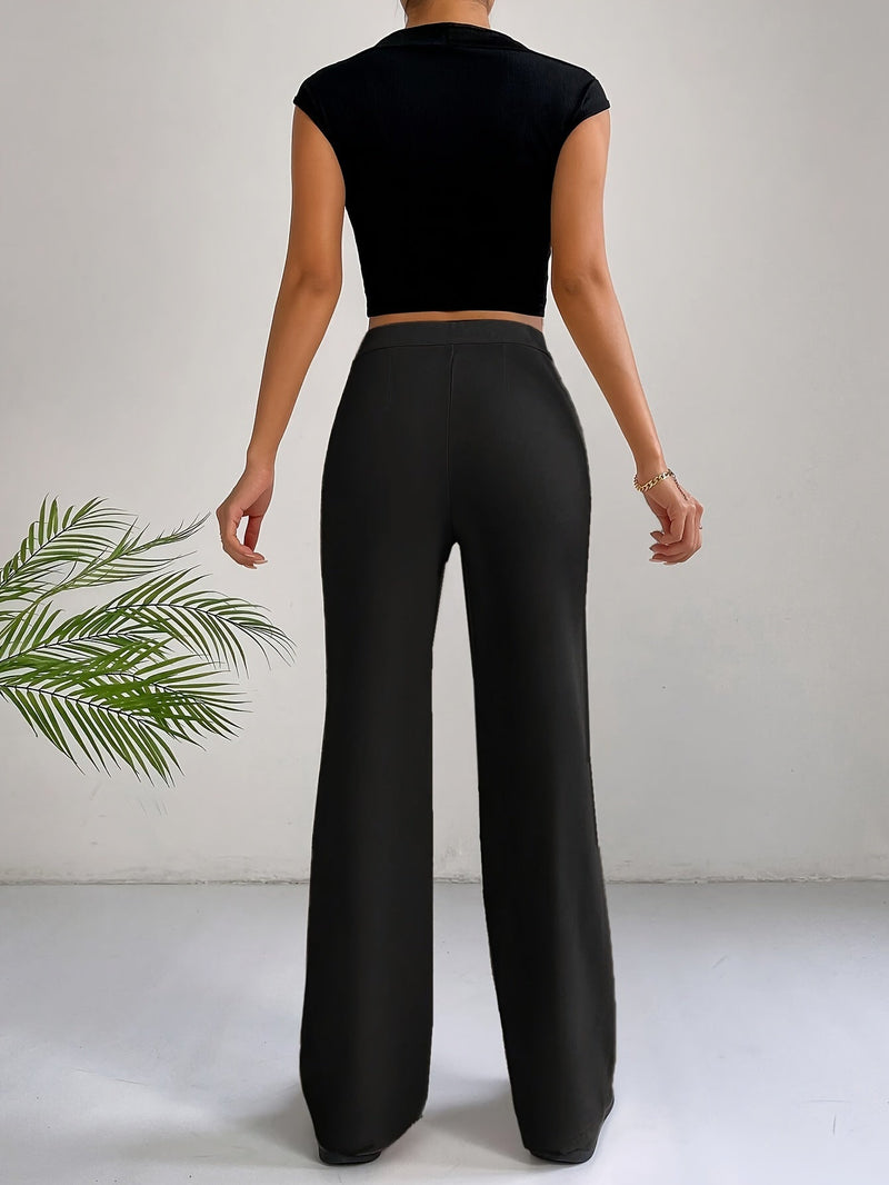 Trendige Damenhose mit hoher Taille und Plissee - Emilia