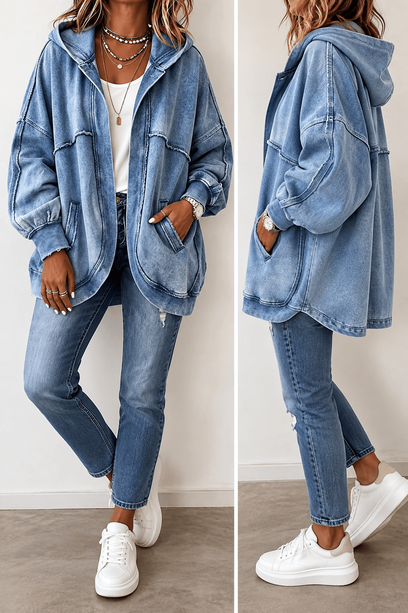 Cozy Vintage-Washed Hooded Sweatshirt Jacket 3