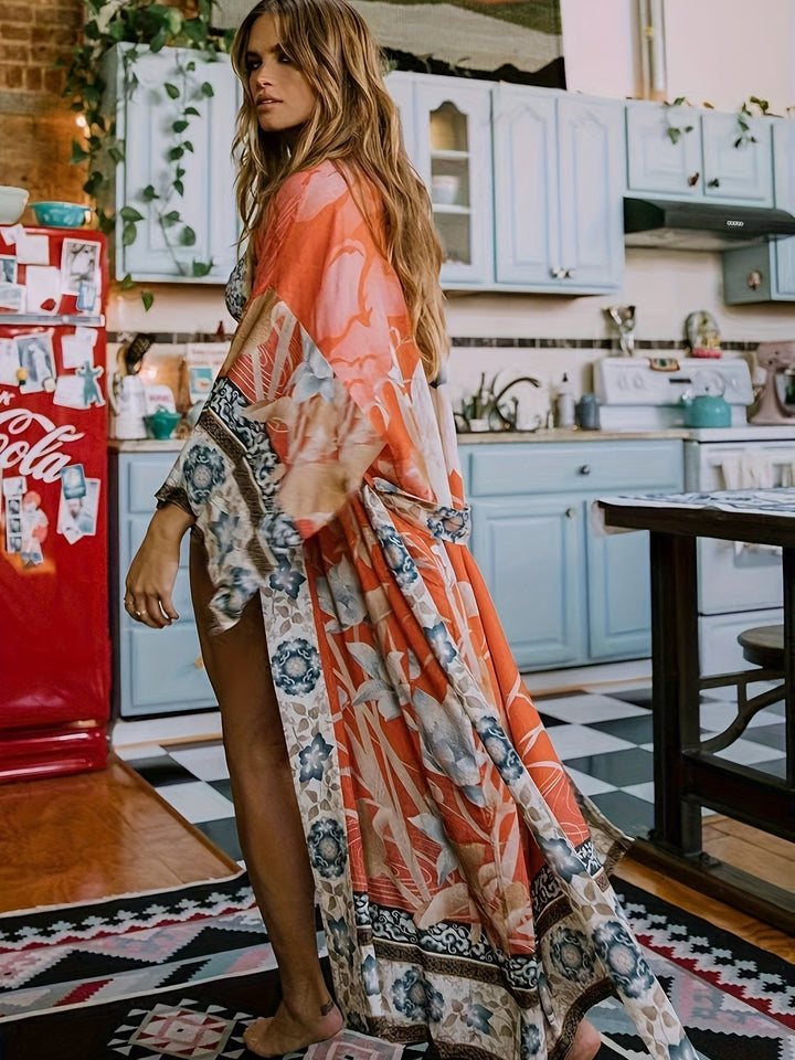 Red Floral Print Kimono - Isabella