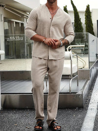 Bequemer beiger Herren-Leinen-Look – Enzo