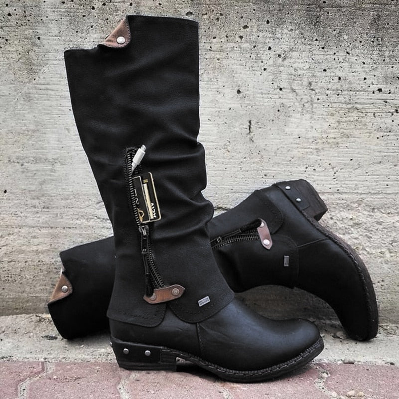 Bequeme hohe Stiefel mit Aufbewahrungsfach - Alina