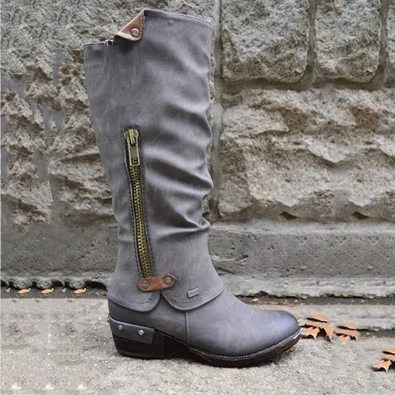 Bequeme hohe Stiefel mit Aufbewahrungsfach - Alina