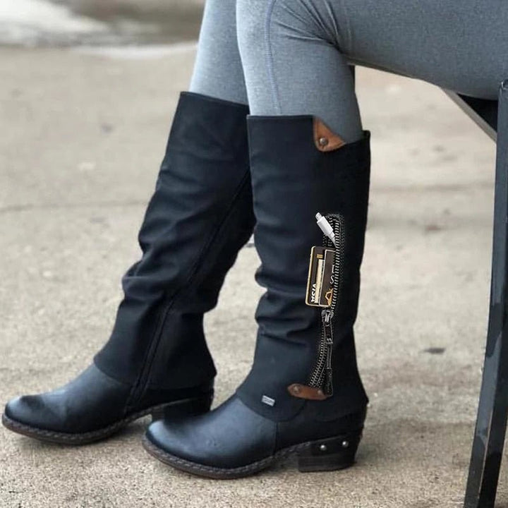 Bequeme hohe Stiefel mit Aufbewahrungsfach - Alina