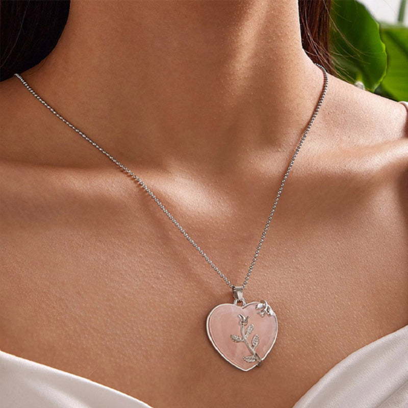Stylish Heart-Shaped Rose Quartz Necklace - Amara