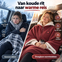 Vergelijking in een auto: vrouw met gewone plaiddeken die verschuift naast vrouw in rode verwarmde cape 4