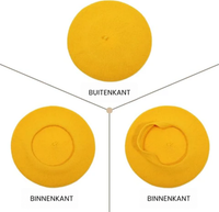 Gele baret van bovenaf, met buitenkant en twee kijkhoeken op de binnenkant 12