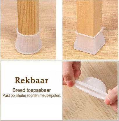 Collage met dopjes op een ronde en een vierkante houten poot, plus een hand die een dopje uitrekt. 4