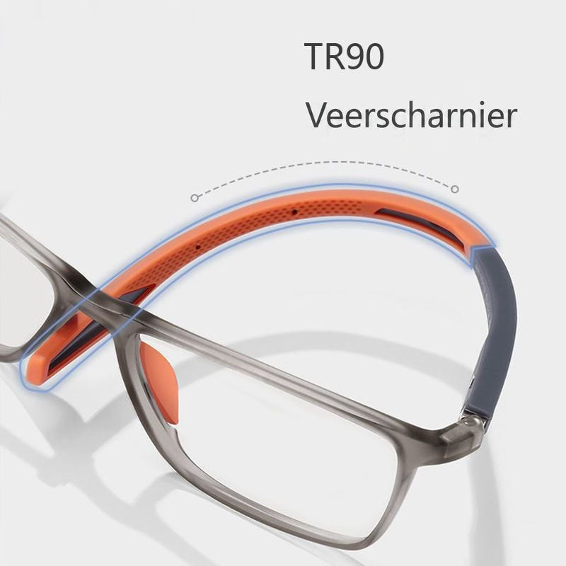 Close-up van een gebogen oranje pootuiteinde met geperforeerd siliconen oppervlak en scharnier 5