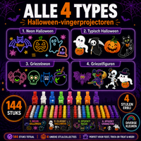 Overzicht van alle vier de ontwerpsets met voorbeeldprojecties en vier dozen vol gekleurde vingerlampjes 6