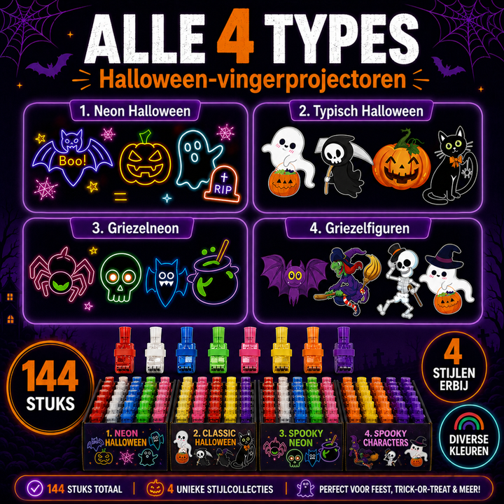 Overzicht van alle vier de ontwerpsets met voorbeeldprojecties en vier dozen vol gekleurde vingerlampjes 6