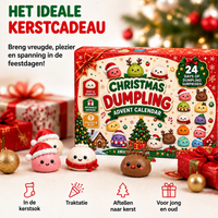 Adventskalenderdoos met losse figuurtjes en cadeaus op een feestelijke achtergrond met pictogrammen over cadeaugebruik 2