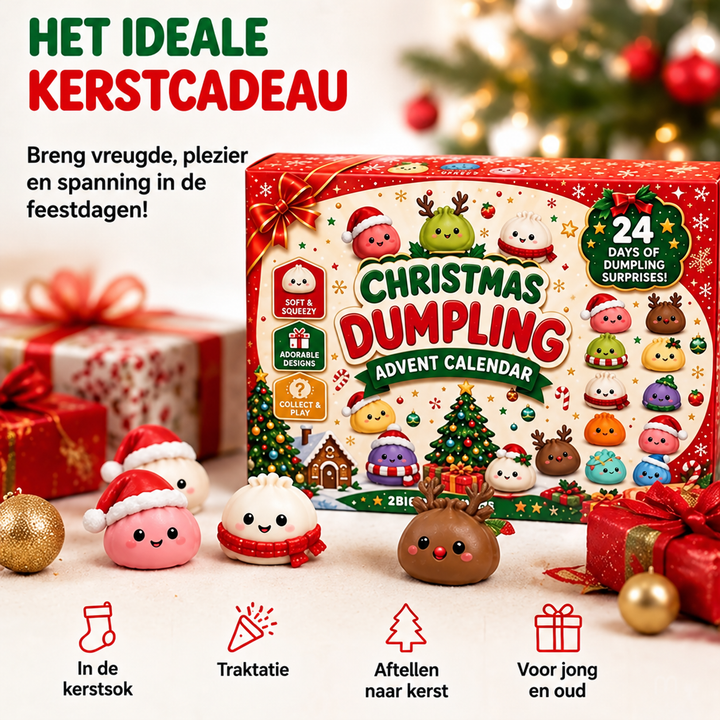 Adventskalenderdoos met losse figuurtjes en cadeaus op een feestelijke achtergrond met pictogrammen over cadeaugebruik 2