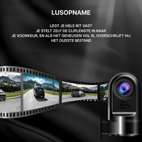 Dashcam naast een filmstrip met ritbeelden, ter illustratie van lusopname 8