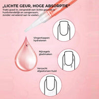 Pen met een druppel olie en drie getekende nagels die tonen hoe de olie nagelriemen verzorgt 8