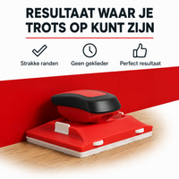 Verfgereedschap staat in de hoek tussen een rood geverfde muur en een houten vloer 2