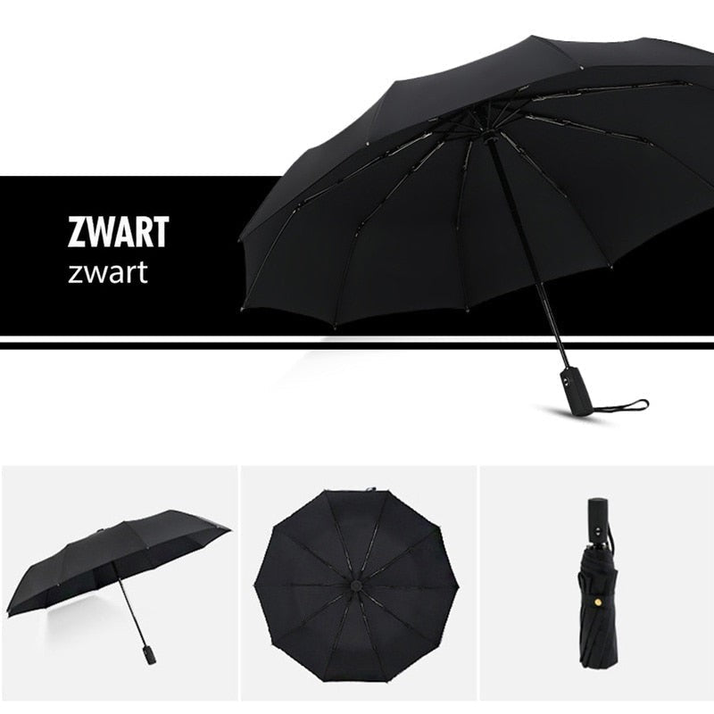 Zwarte paraplu geopend, van onderen gezien en ingeklapt, in een overzicht van de kleur zwart 2