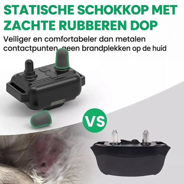 Vergelijking tussen de zachte rubberen contactpunten van de ontvanger en metalen pinnen, met huidirritatie onder een 3