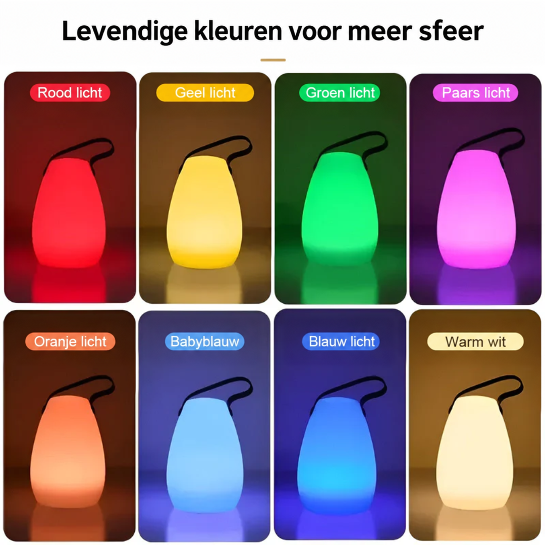 Overzicht van acht lichtkleuren van de druppelvormige lamp, van rood en geel tot warm wit 2