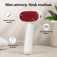 Witte voetvijl met rood vlak en ergonomisch handvat, met pictogrammen die de onderdelen aanwijzen 3